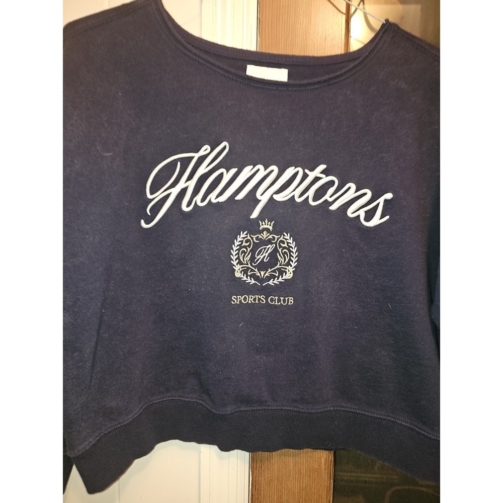 Hamptons Sweatshirt, Navy, Off The Shoulder, Waist Length, Lazy Sunday Sz Large